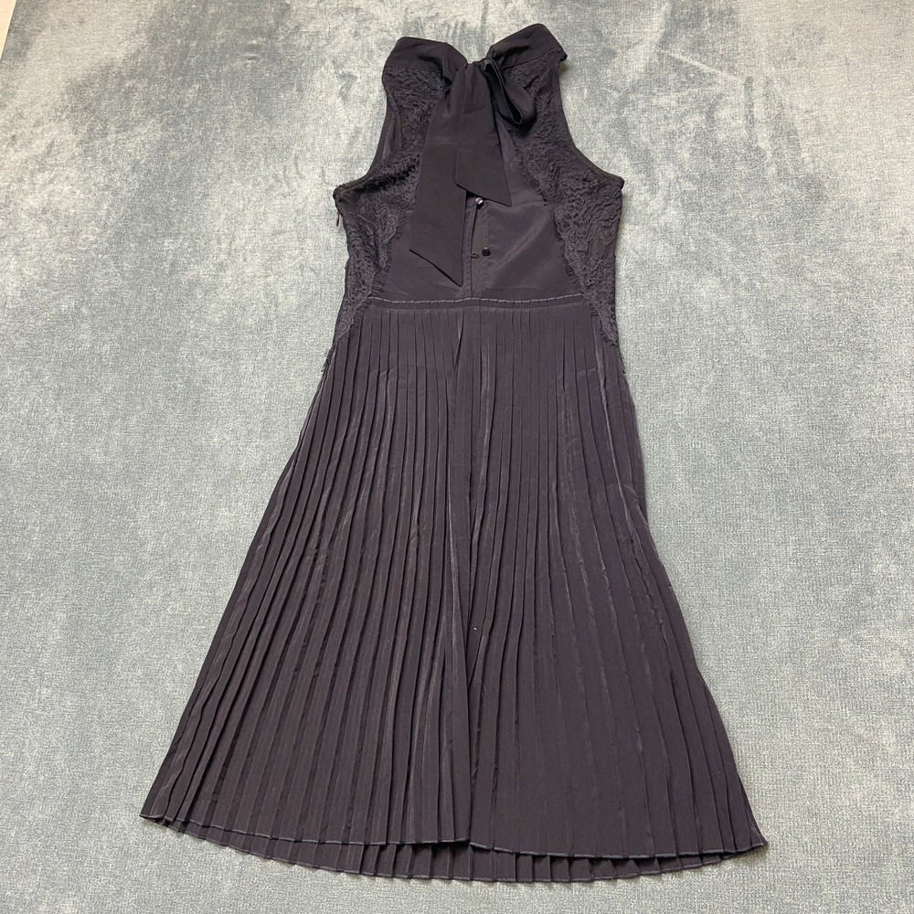 Mango Suit A Line Dress Womens 2 Charcoal Gray Sleeveless Pleated Tie Neck Party